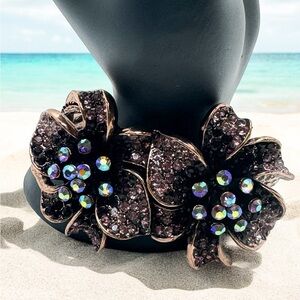 OPC CN Clamper Bracelet Coppertone Flower Rhinestones